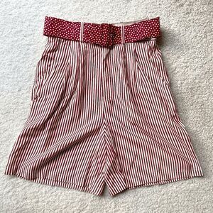Vintage Britland High Waisted Rockabilly Striped Shorts + Polkadot Belt - SZ S